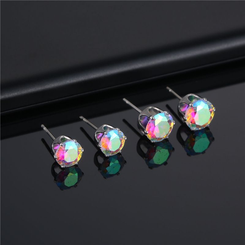 Großhandel Mode Edelstahl Sechs-krallen Farbe Kristall Ohrstecker Nihaojewelry