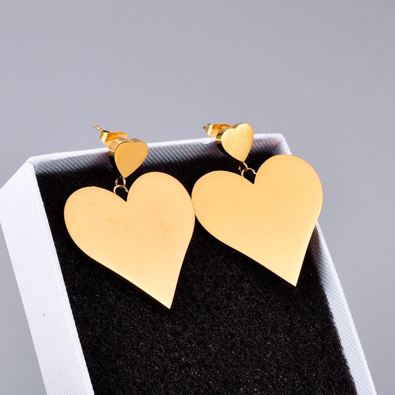 Wholesale Jewelry Titanium Steel Heart Double Earring Nihaojewelry