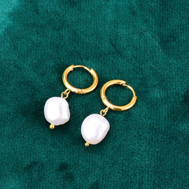 Vente En Gros Bijoux Boucles D&#39;oreilles En Acier Titane Rondes Géométriques En Perles Nihaojewelry