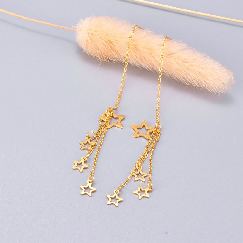 Wholesale Jewelry Star Long Tassels Titanium Steel Earrings Nihaojewelry