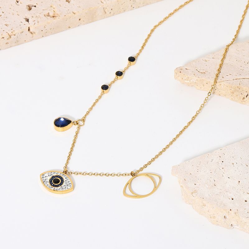 Wholesale Jewelry Blue Diamond Eye Water Drop Pendant Stainless Steel Necklace Nihaojewelry