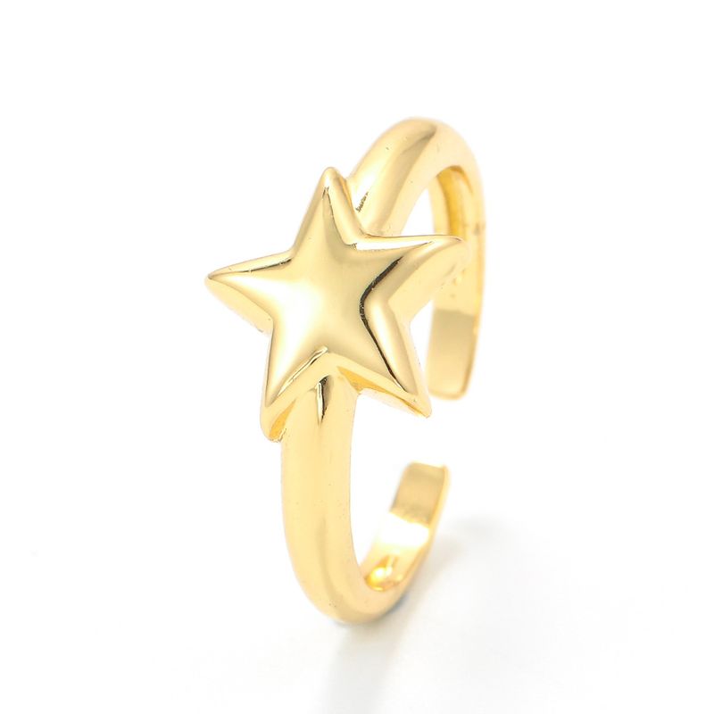Wholesale Korean Micro-inlaid Five-pointed Star Gold Glossy Opening Ring Nihaojewelry