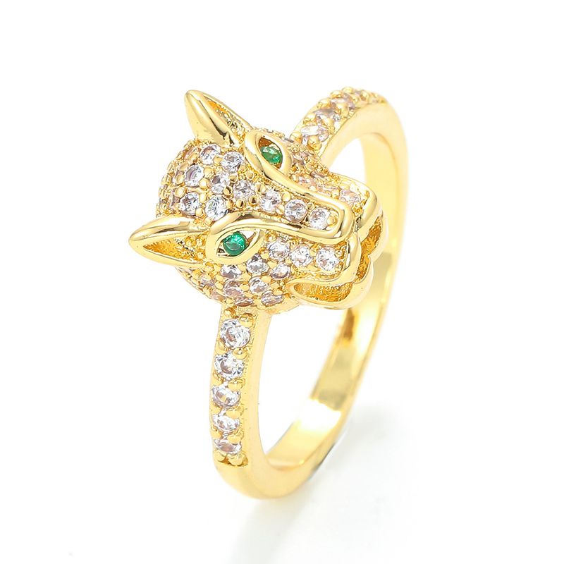 Wholesale Fashion Copper Gold-plated Zircon Animal Leopard Ring Nihaojewelry