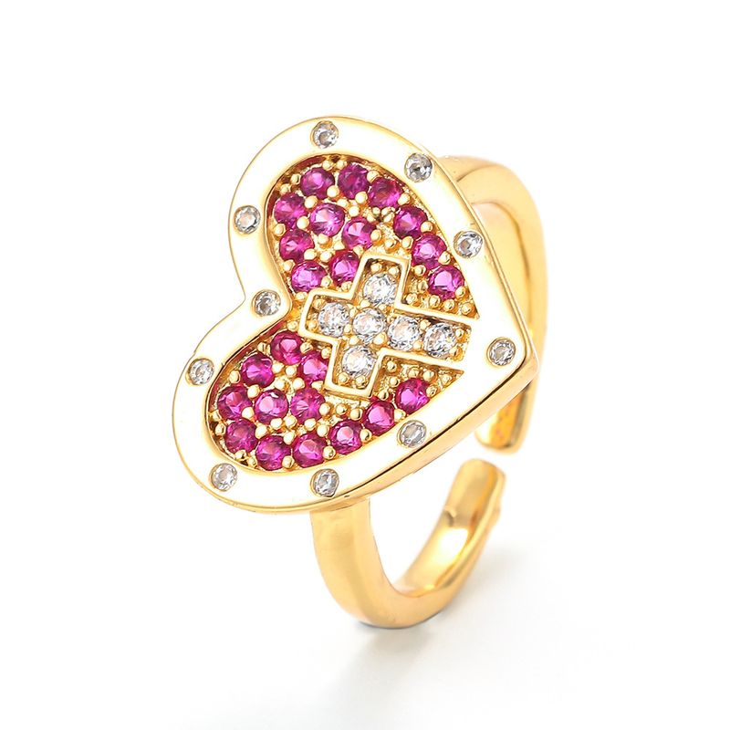 Wholesale Heart-shaped Cross Micro-inlaid Zircon Opening Adjustable Ring Nihaojewelry