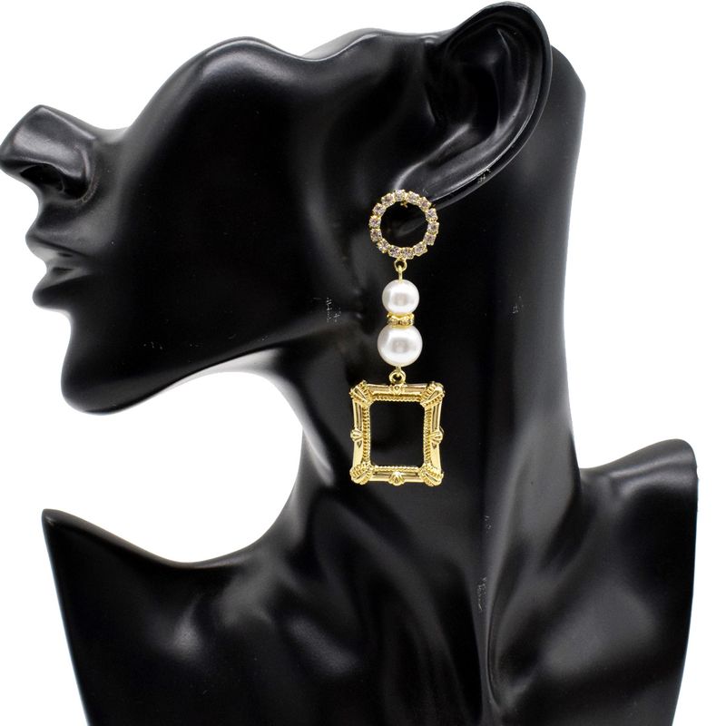 Wholesale Jewelry Long Square Pearl Geometric Pendant Earrings Nihaojewelry