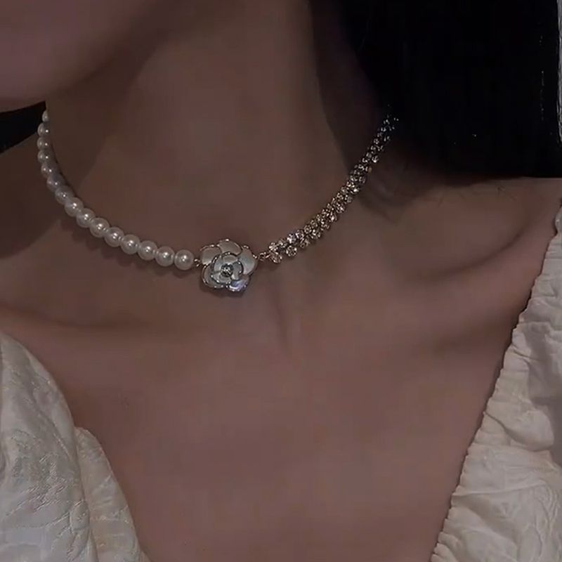 Al Por Mayor Joyería De Perlas Con Incrustaciones De Flores Collar De Diamantes Nihaojewelry