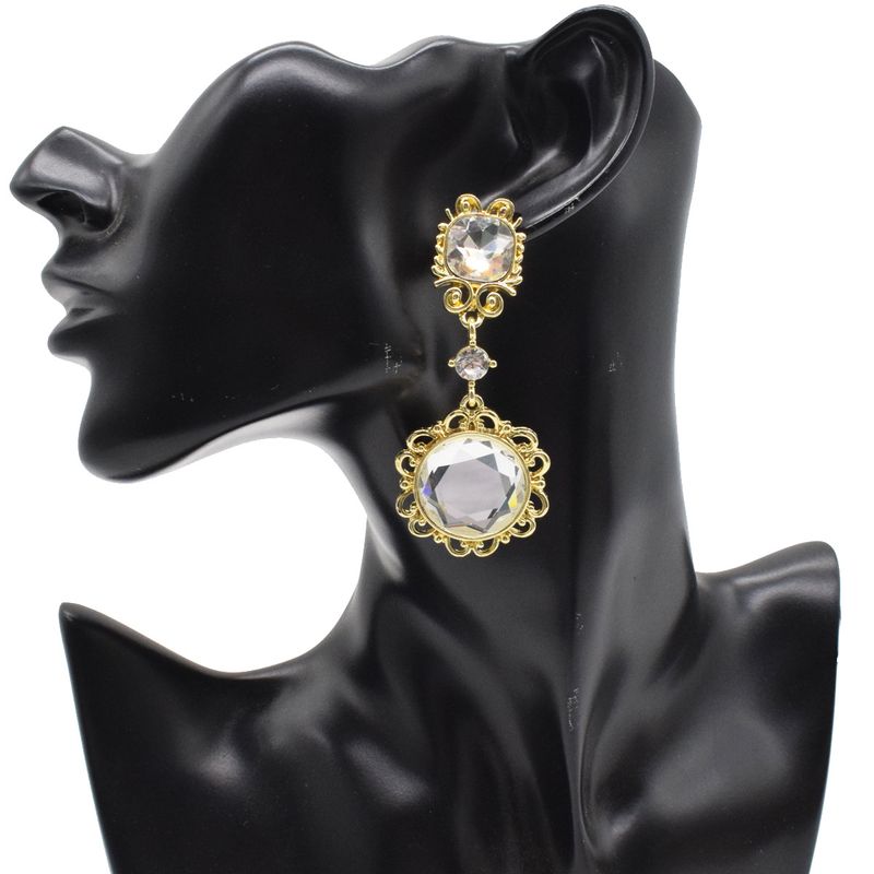 Wholesale Jewelry Retro Metal Big Gemstone Long Metal Flower Earrings Nihaojewelry