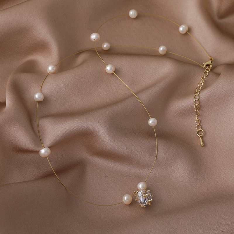 Wholesale Jewelry Fine Chain Pearl Ball Shape Pendant Necklace Nihaojewelry