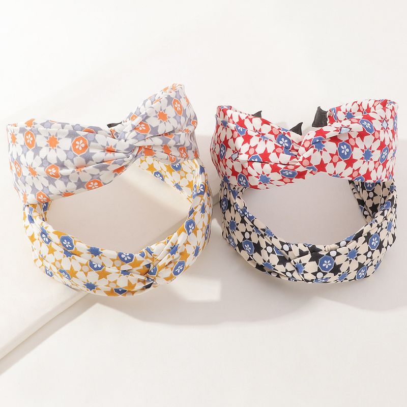 Korean Style Floral Printed Fabric Cross-knotted Headband Wholesale Nihaojewelry