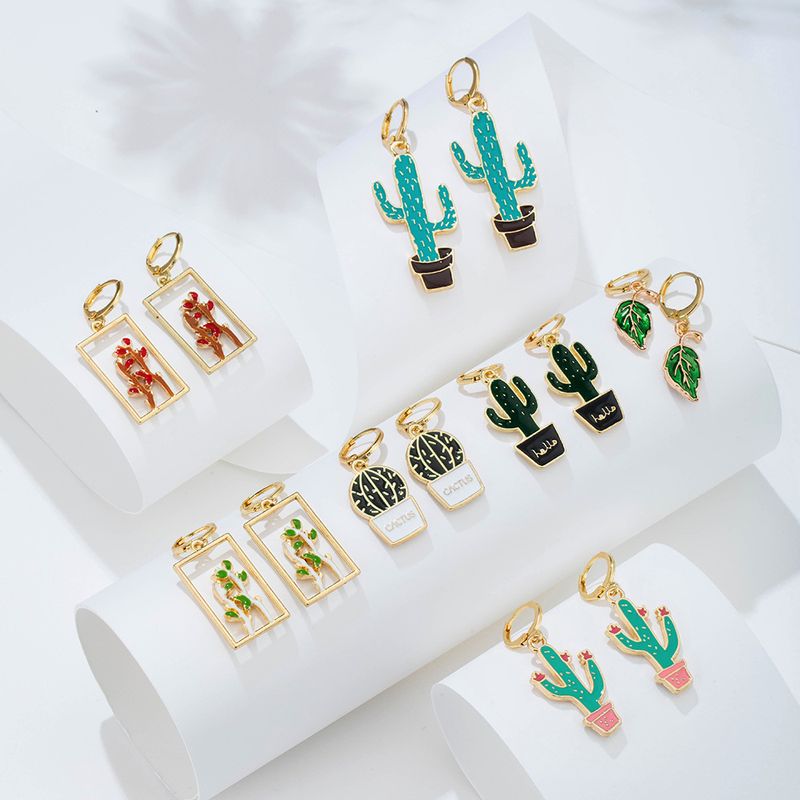 Wholesale Jewelry Geometric Hollow Plant Cactus Earrings Nihaojewelry