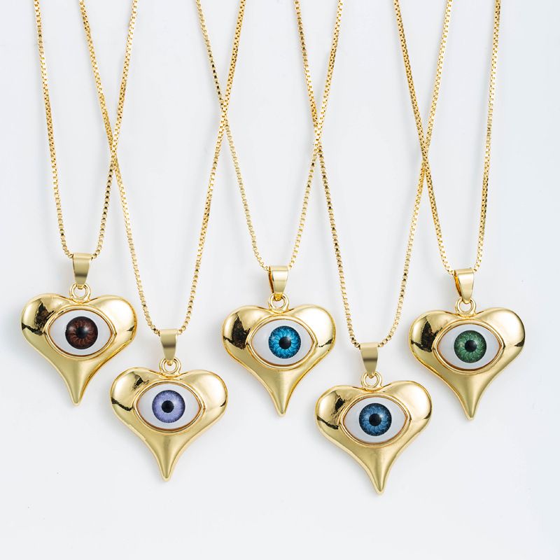 Wholesale Jewelry Heart-shaped Devil Eye Pendant Copper Necklace Nihaojewelry