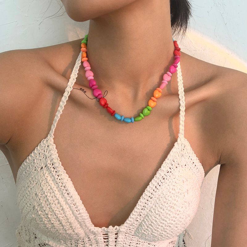 Großhandel Schmuck Farbe Herz Spleißen Perlen Halskette Nihaojewelry