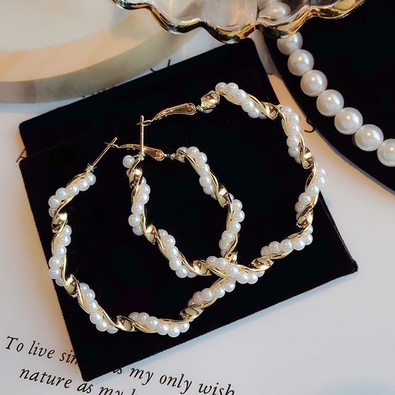 Twisted Pearl Beaded C-shaped Fashion Earrings Wholesale Jewelry Nihaojewelry