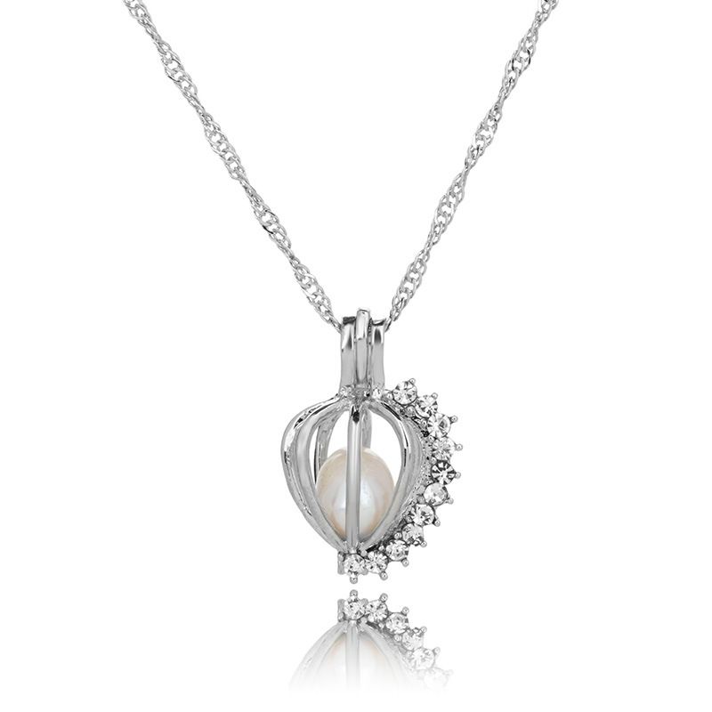 Wholesale Jewelry Hollow Diamond-studded Pumpkin Pearl Pendant Necklace Nihaojewelry