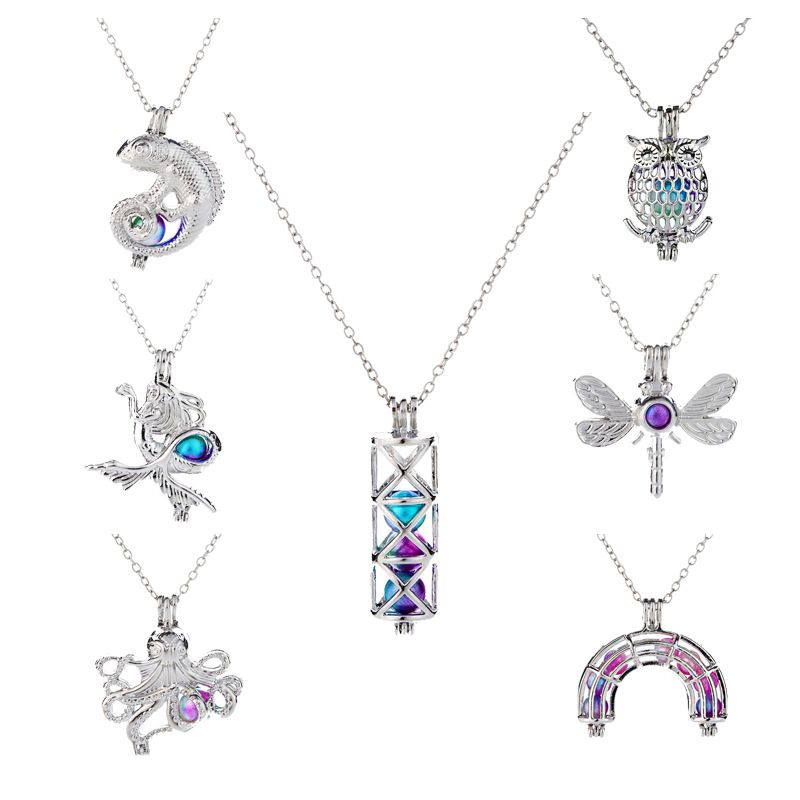 Wholesale Jewelry Luminous Hollow Owl Mermaid Cage Pendant Necklace Nihaojewelry