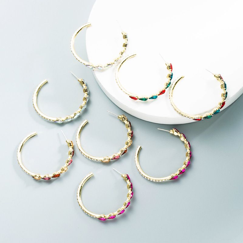 Alloy Diamond-studded Water Drop C-shaped Earrings Wholesale Jewelry Nihaojewelry