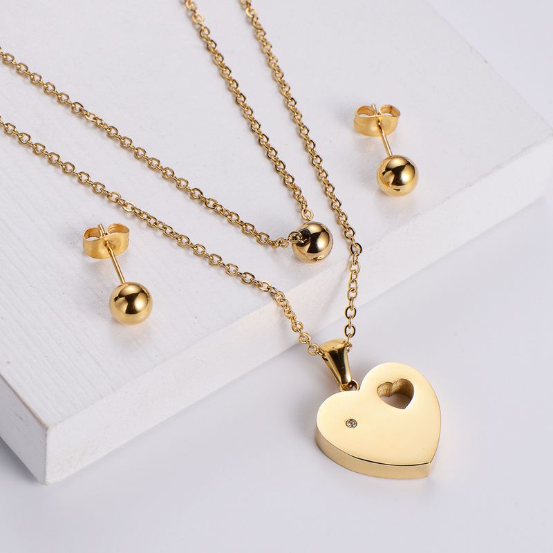 Heart Shape Pendant Necklace Glossy Earrings Set Wholesale Nihaojewelry