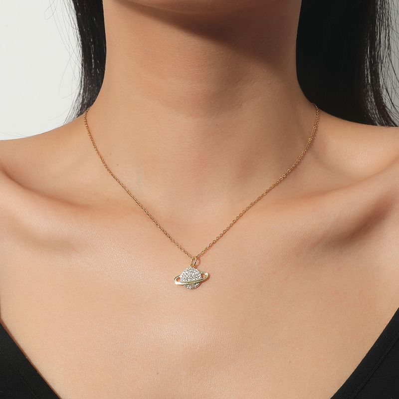 Wholesale Collar De Acero De Titanio Planeta De Diamantes Completo De Ensueño Simple Nihaojewelry