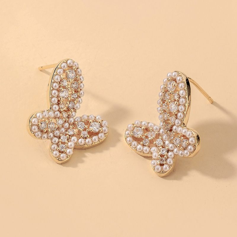 Wholesale Rhinestone Pearl Butterfly Earrings Nihaojewelry