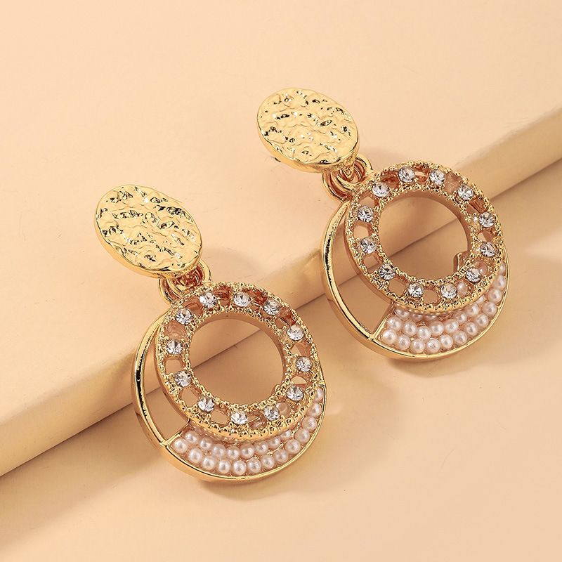 Wholesale Boucles D&#39;oreilles Cercle Creux Perle Strass Baroque Nihaojewelry