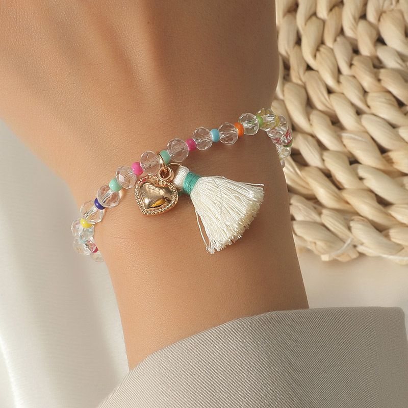 Weaving Crystal Tassel Heart Shape Bracelet Wholesale Jewelry Nihaojewelry