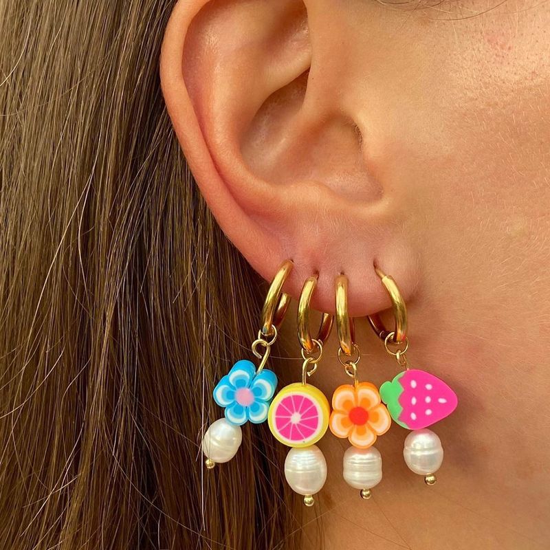 Wholesale Mixed Color Flower Pattern Pearl Stainless Steel Earrings Nihaojewelry