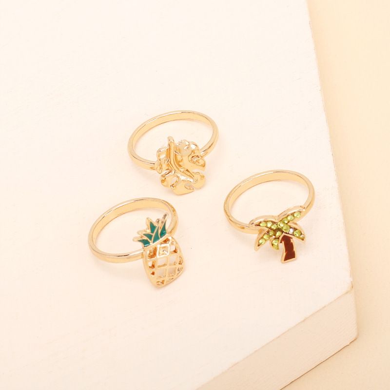 Wholesale Jewelry Pineapple Coconut Tree Ring Set Nihaojewelry