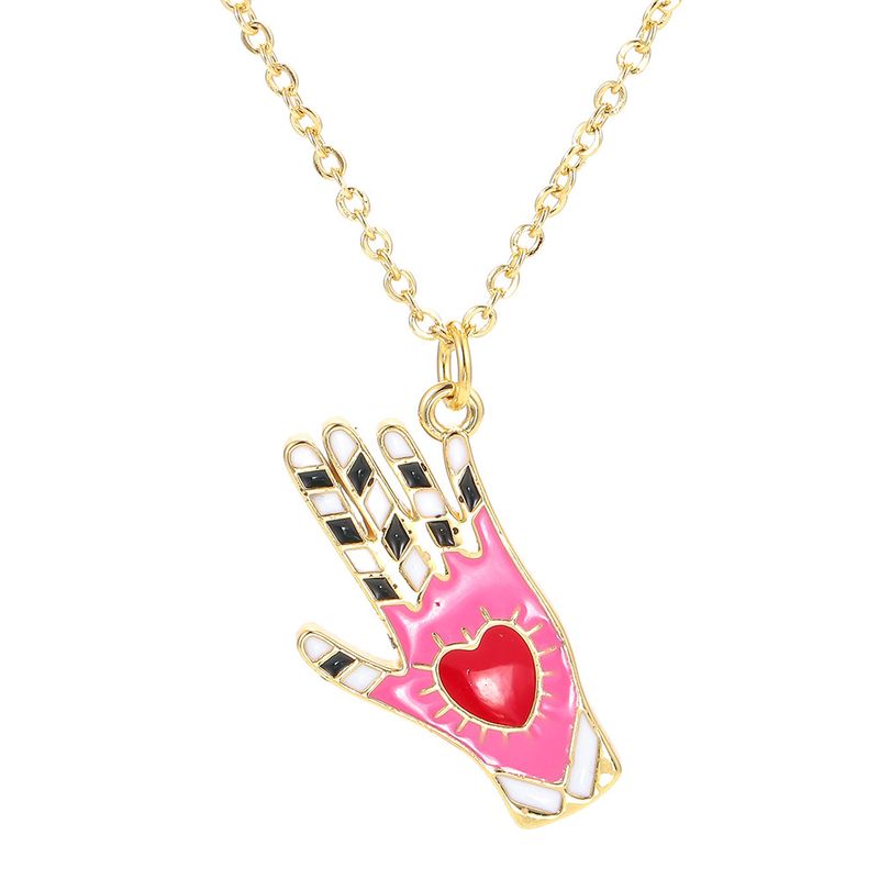 Wholesale Jewelry Palm Color Oil Drop Heart Pattern Pendant Copper Necklace