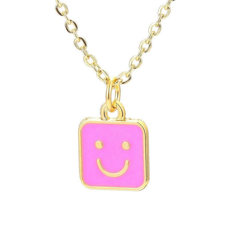 Wholesale Jewelry Square Shape Smile Face Drop Pendant Copper Necklace Nihaojewelry