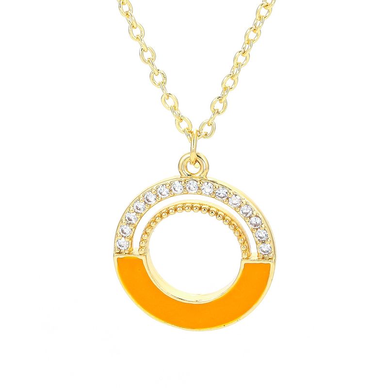 Wholesale Jewelry Half Oil Drop Ring-shape Pendant Copper Inlaid Zircon Necklace Nihaojewelry