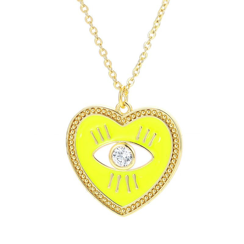 Wholesale Jewelry Heart Dripping Oil Eye Pattern Pendant Copper Inlaid Zircon Necklace Nihaojewelry