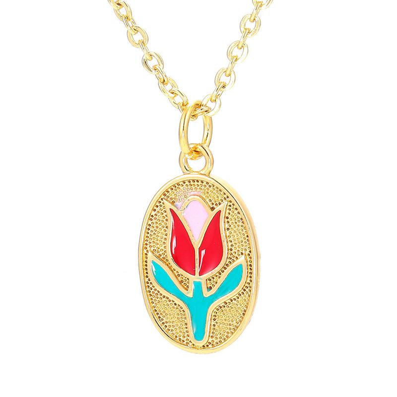Wholesale Jewelry Tulip Dripping Oil Pendant Copper Necklace Nihaojewelry