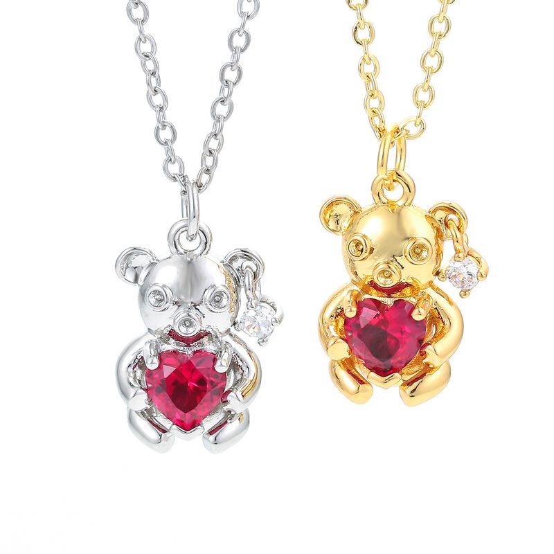 Wholesale Jewelry Heart Bear Pendant Copper Inlaid Zircon Necklace Nihaojewelry