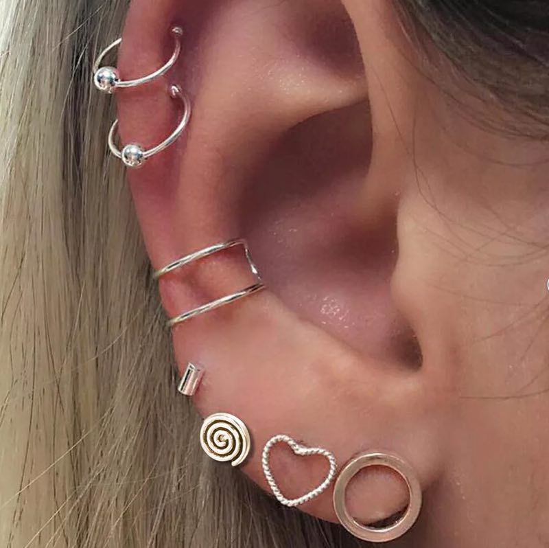 Wholesale Heart Spiral Geometric Stud Earrings Seven-piece Set Nihaojewelry
