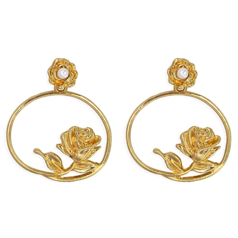 Vente En Gros Boucles D&#39;oreilles En Perles De Texture En Métal Rose Mat En Relief Simples Nihaojewelry