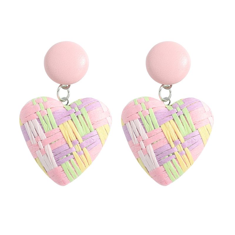 Color Raffia Woven Peach Heart Earrings Wholesale Jewelry Nihaojewelry