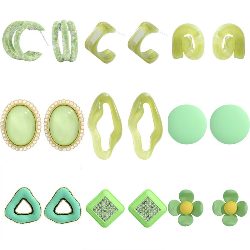 Wholesale Korean Geometric Emerald Green Acetate Plate Earrings Nihaojewelry