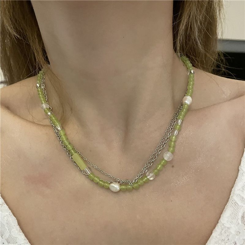 Wholesale Jewelry Baroque Green Cystal Beaded Multi-layer Necklace Nihaojewelry