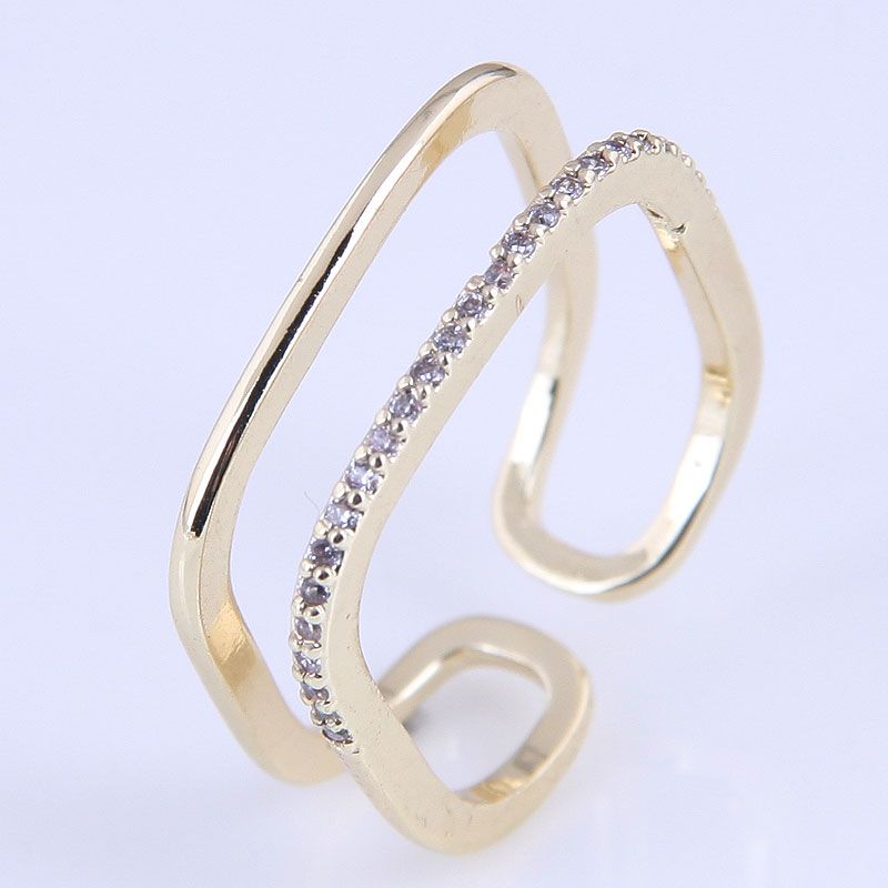 Großhandel Mode Kupfer Eingelegter Zirkon Geometrischer Mehrschichtiger Offener Ring Nihaojewelry