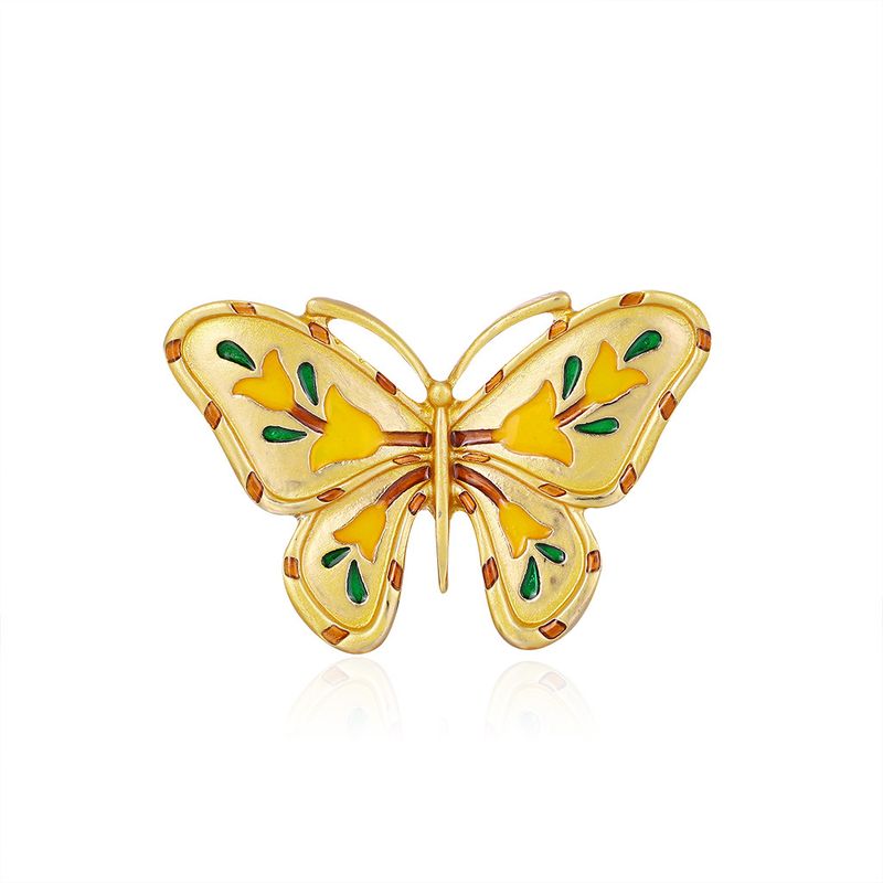 Européen Et Américain New Gold Papillon Corsage Alliage De Gouttes D'huile Animaux Insectes Broche Peint Fleur Broches Gros