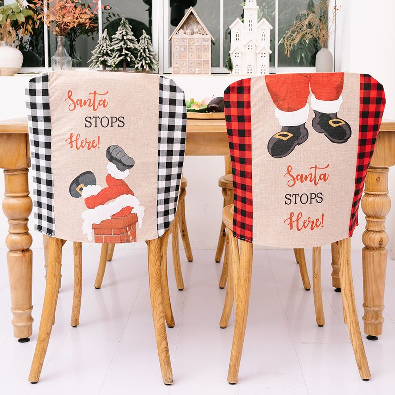 Cross-border New Christmas Decoration Stop Here Plaid Chair Cover Christmas Table Holiday Atmosphere Decoration