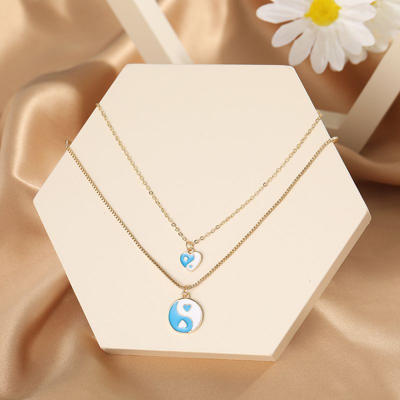 Wholesale Creative Simple Dripping Oil Tai Chi Heart Pendant Double Necklace Nihaojewelry