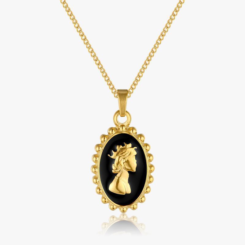 Wholesale Collar Chapado En Oro De Acero Titanio Elizabeth De Esmalte Negro Nihaojewelry
