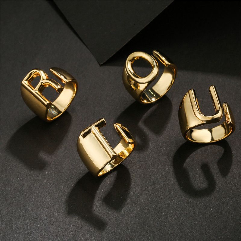 Wholesale New 18k Copper Gold-plated Alphabet Open Ring Nihaojewelry