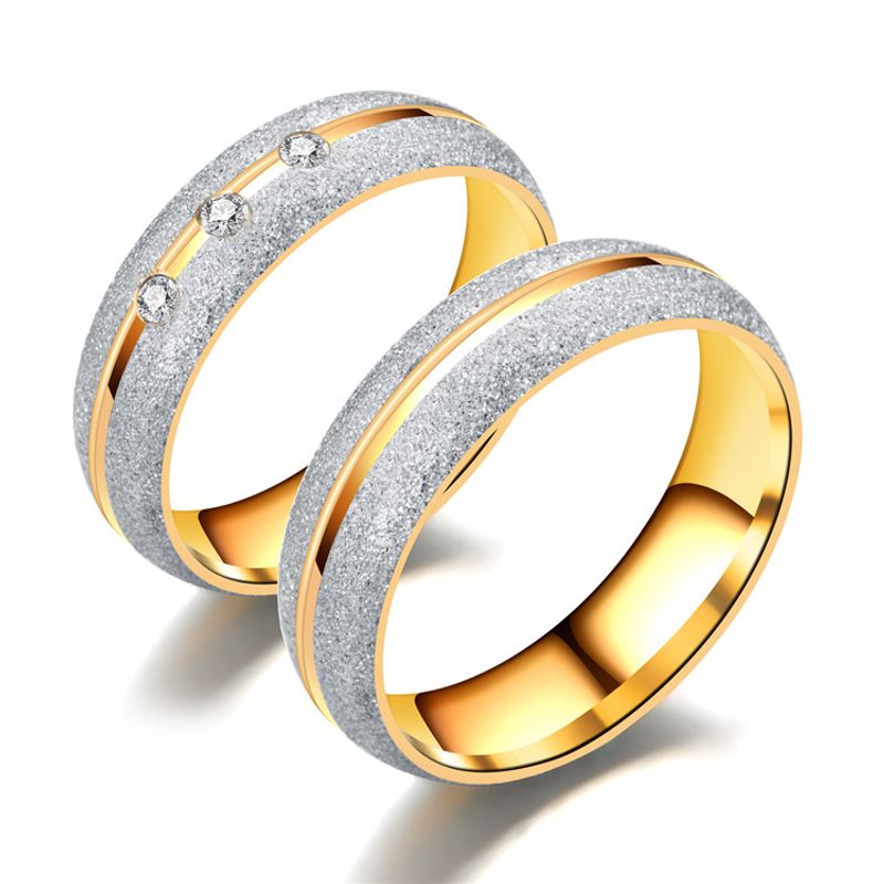 En Gros Nouveau Titane Acier Dépoli Diamant Couple Bague Nihaojewelry