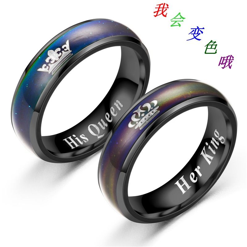 Großhandel Mode Thermochromes Edelstahlpaar Geschnitzter Ring Nihaojewelry