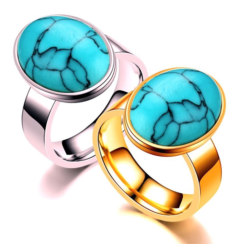 Wholesale Retro Turquoise Stainless Steel Couple Ring Nihaojewelry