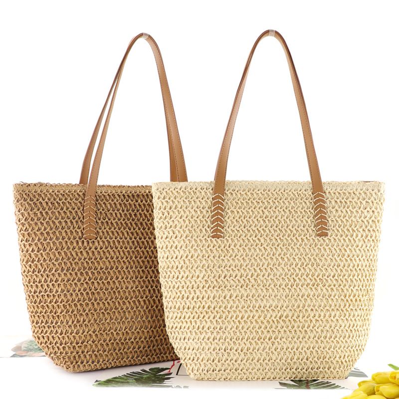 Sac De Plage En Paille Tissée Unicolore En Gros Nihaojewelry