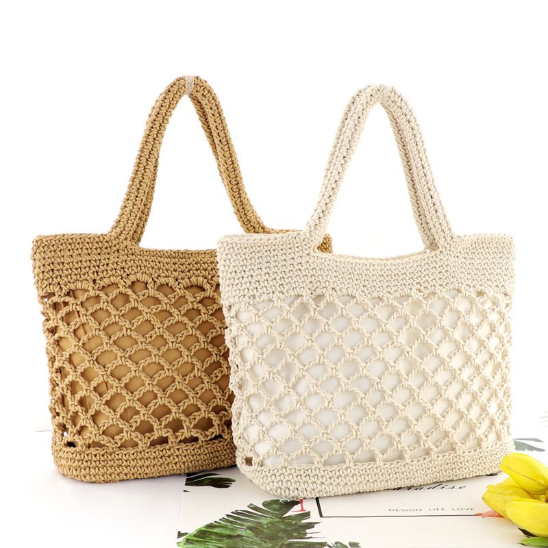 Cotton Rope Chain Buckle Hand-tie Woven Straw Beach Bag Wholesale Nihaojewelry