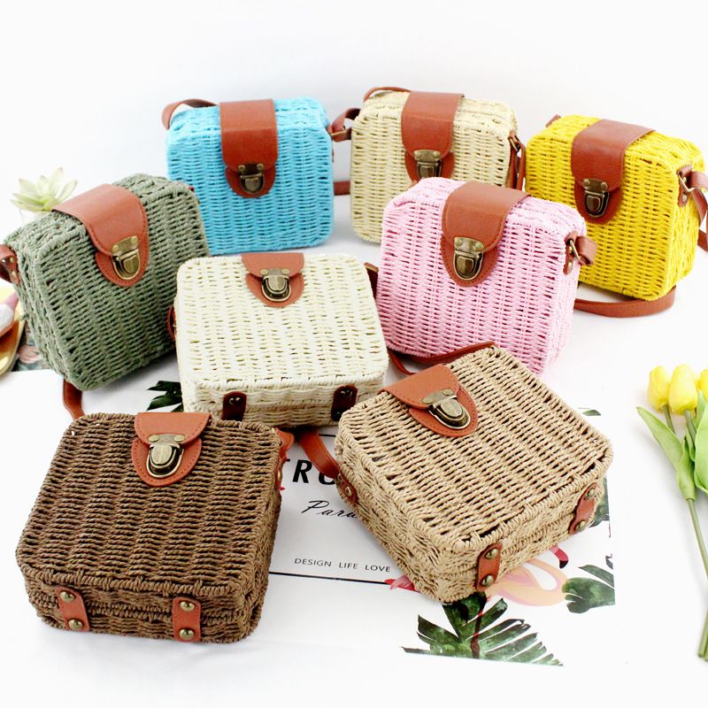 Candy Color Straw Woven Square Messenger Bag Wholesale Nihaojewelry